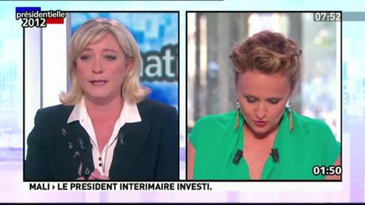 Grosse tension entre Marine Le Pen et Caroline Roux dans La Matinale (Canal +) du 13 avril