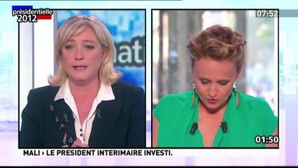 Grosse tension entre Marine Le Pen et Caroline Roux dans La Matinale (Canal +) du 13 avril