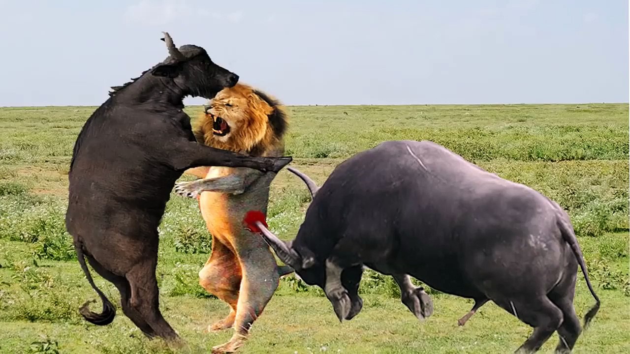 Buffalo vs Lion , See what happened when cheetah &  zebra joined to the fight, to what side they joined