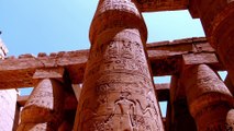Hieroglyphs and various symbols at pillars inside Karnak Temple.