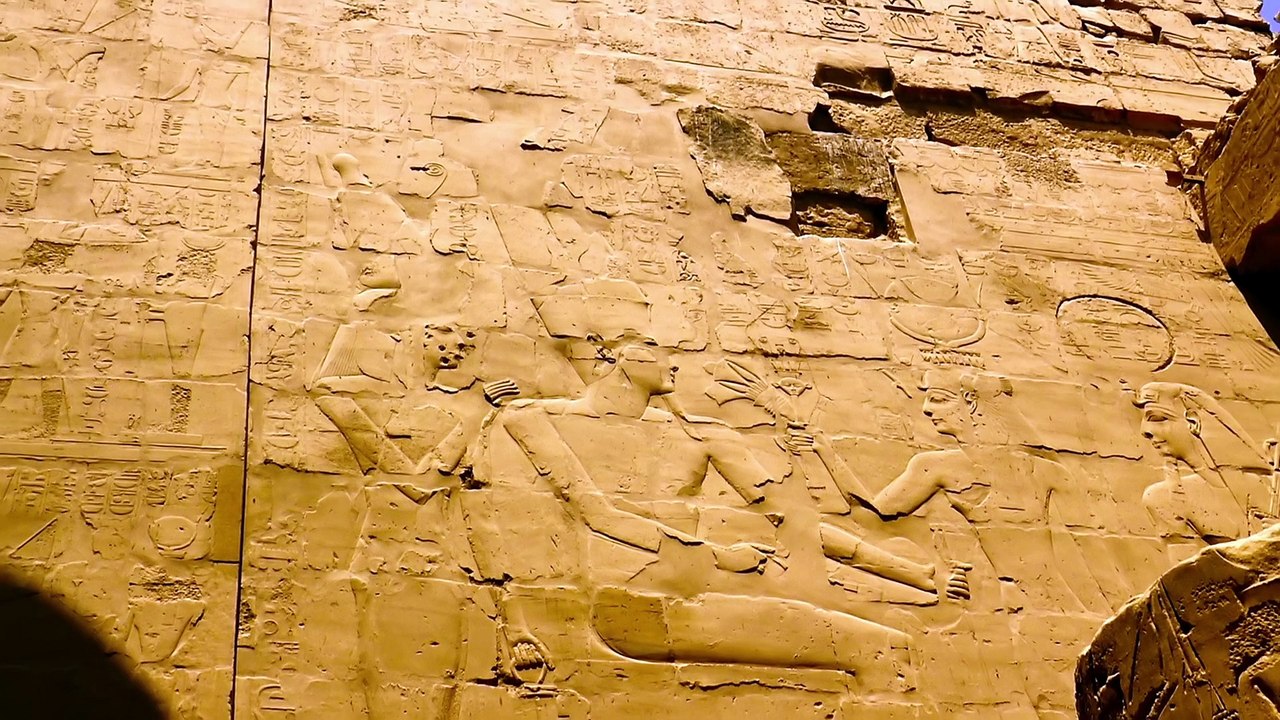 Various hieroglyphs, signs and symbols inside the Karnak Temple in Luxor, Egypt.