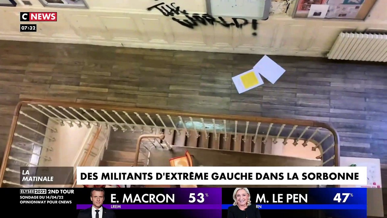 L'Université de la Sorbonne occupée cette nuit par des centaines d'étudiants d' extrême gauche contre les résultats de la Présidentielle avec des messages très violents contre les candidats et contre la police