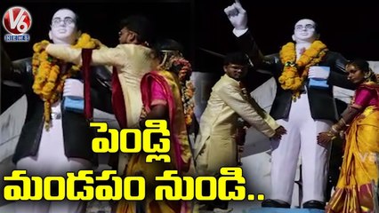 Newly Married Couple Pays Tribute To Dr BR Ambedkar | Jagtial | V6 News