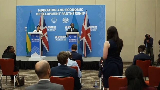 Chloe Chaplain asks question during press conference with Priti Patel and Rwandan Foreign Minister Dr Vincent Biruta