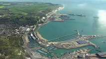 Aerial shots of lorries and ferries at  Dover ports