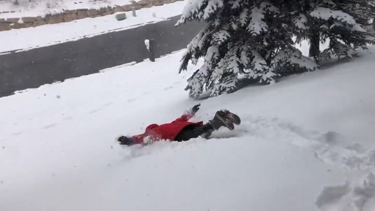 Utah local snorkels in deep snow