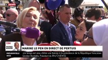 Regardez Marine Le Pen interpellée par une femme voilée lors de son déplacement ce matin à Pertuis, dans le Vaucluse - VIDEO