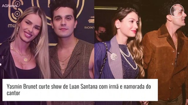 Yasmin Brunet curte show de Luan Santana e faz dancinha com Bruna Santana e Izabela Cunha, namorada do cantor