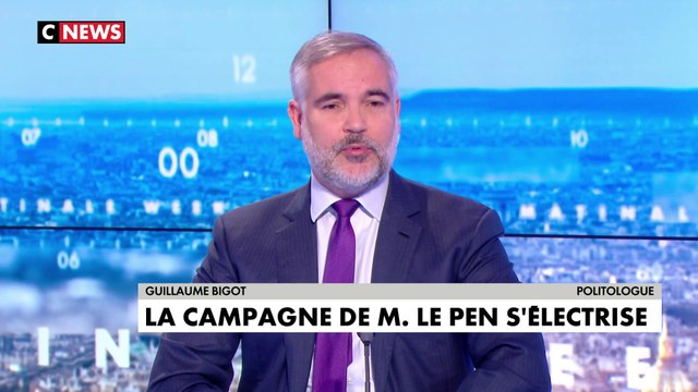 «Il y a une curiosité autour de Marine Le Pen, […]. Son avantage, c’est la virginité, comme elle n’a jamais été aux affaires, elle n’a pas de bilan à défendre», estime Guillaume Bigot