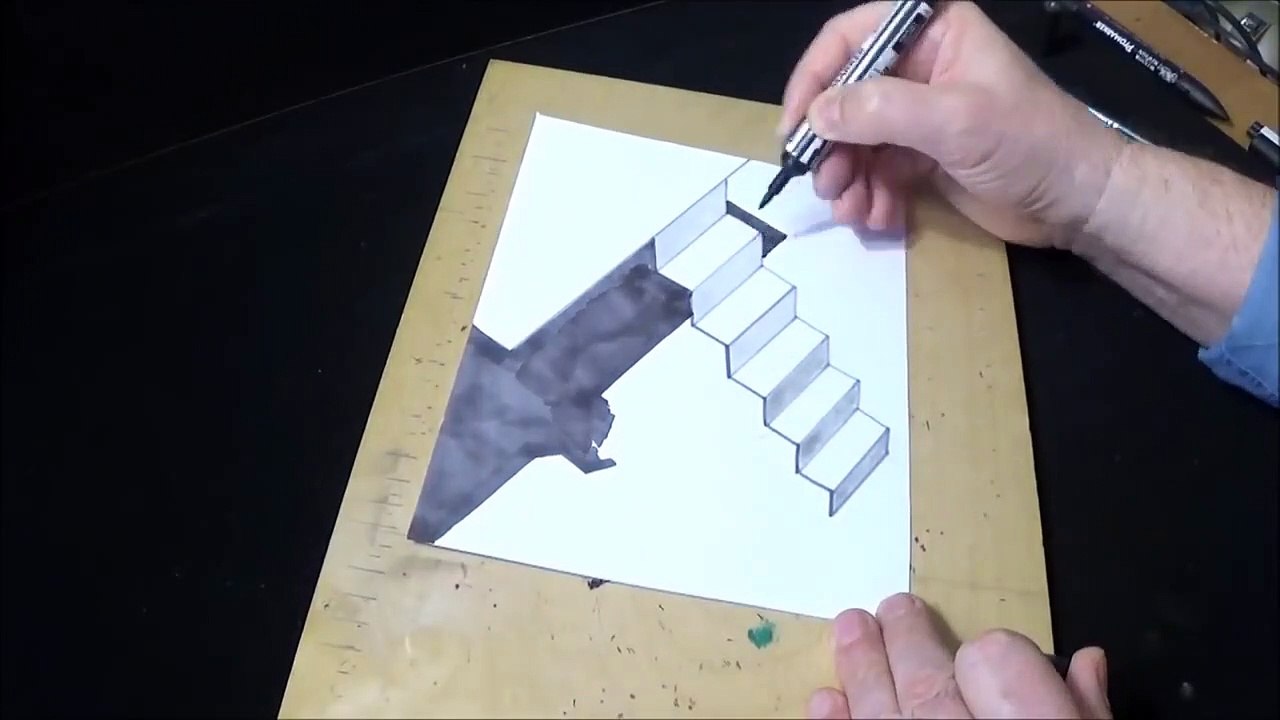 DRAWING 3D STAIRS - How to Draw a Simple 3D Stairs Illusion - MINIMAL ART