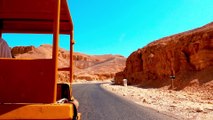 Little train driving tourists into Valley of the kings in Luxor, Egypt.