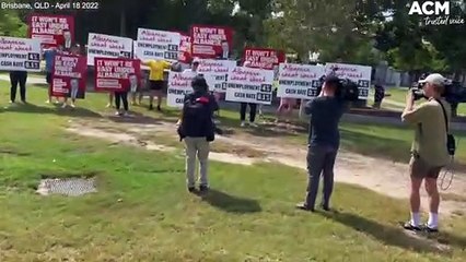 Liberal supporters gatecrash Albanese's press conference in Brisbane on Monday | April 18 2022 | Canberra Times