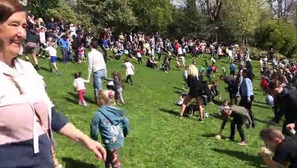 Traditional Easter egg rolling in Avenham Park, Preston