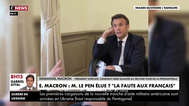 Emmanuel Macron estime qu'en cas d'élection de Marine Le Pen, il ne sera pas responsable : Ce sera la faute des Françaises et des Français. Vous me faites rire, c’est la démocratie. C’est un choix de vous !