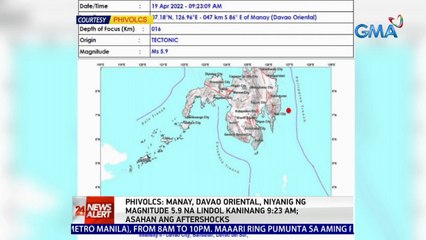 PHIVOLCS: Manay, Davao Oriental, niyanig ng magnitude 5.9 na lindol | 24 Oras News Alert