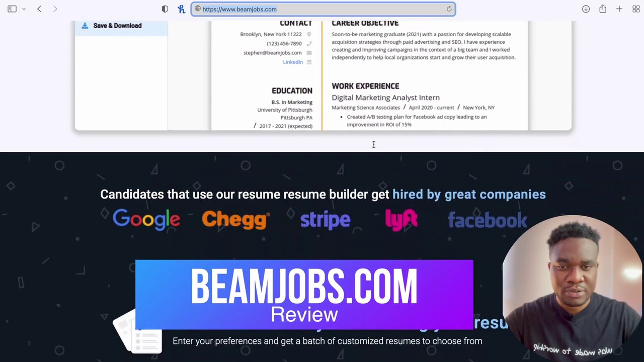 BeamJobs Full Review Create Professional RESUME In 12 minutes