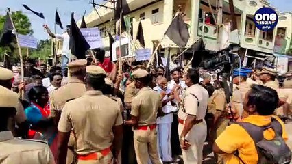 ஆளுநர் ஆர்.என்.ரவி பாதுகாப்பு கான்வாய் வாகனம் மீது கருப்புக் கொடி வீசி எறிந்து போராட்டம் - வீடியோ