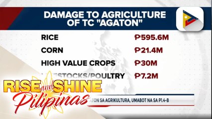 Pinsala ng bagyong Agaton sa agrikultura, umabot na sa P1.4-B