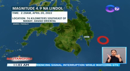 PHIVOLCS: 2 magkasunod na lindol sa Manay, Davao Oriental kaninang madaling araw, aftershocks ng lindol kahapon | BT