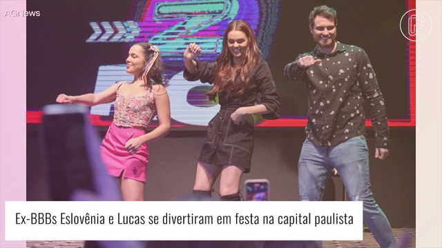 Ex-BBBs Eslovênia e Lucas trocam beijos e dançam agarradinhos em festa com famosos. Fotos!