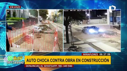 Miraflores: Auto choca contra obra en construcción