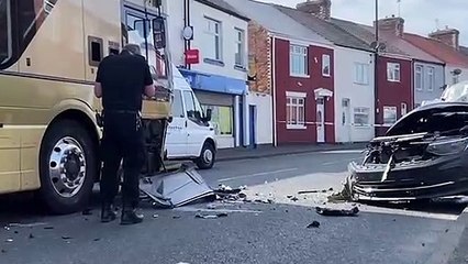 Collision between double-decker bus and car on Sunderland road