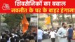 Shiv Sena workers protest outside Navneet Rana residence