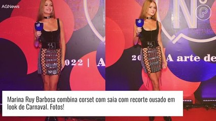 Marina Ruy Barbosa combina corset com saia com recorte ousado em look de Carnaval. Fotos!