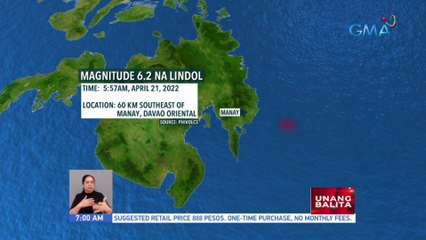Breaking News: Magnitude 6.2 na lindol yumanig sa Manay, Davao Oriental | UB