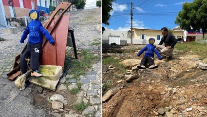 Série especial de reportagens com o boneco “Zé Buraco” mostra problemas nas ruas de Cajazeiras
