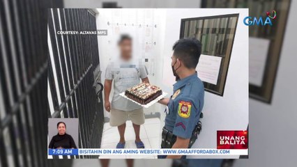 Lalaking inaresto, binigyan ng birthday cake ng mga pulis | UB