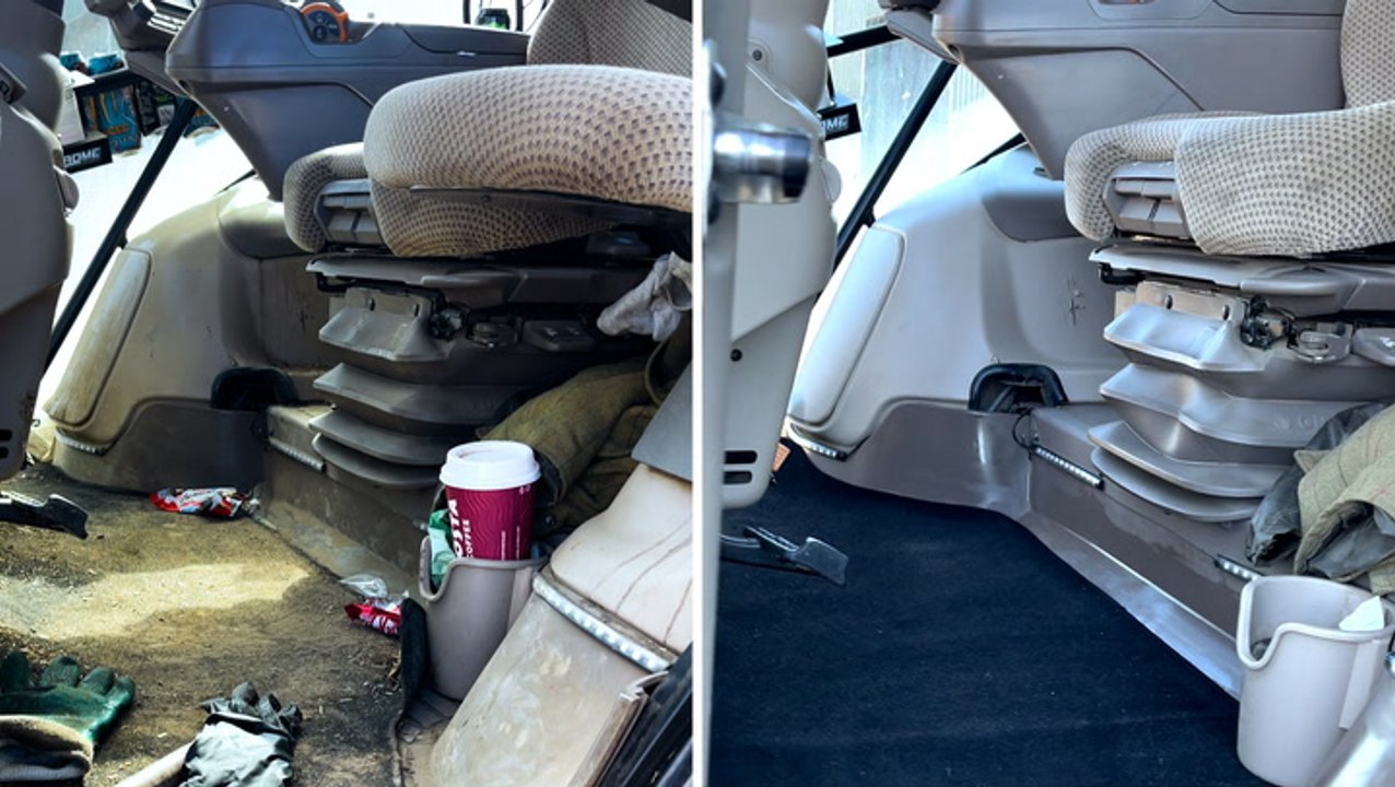 How a filthy tractor cab is deep cleaned