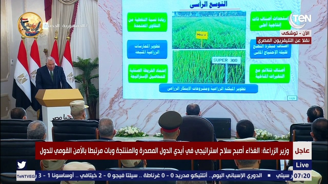 كلمة وزير الزراعة خلال تفقد الرئيس السيسي مشروع توشكى وحصاد القمح