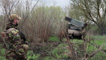 Ukrainian soldiers fire grad rockets from Kharkiv region as Russia attacks across eastern front