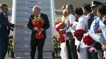 PM greeted with bouquets of roses on arrival in India
