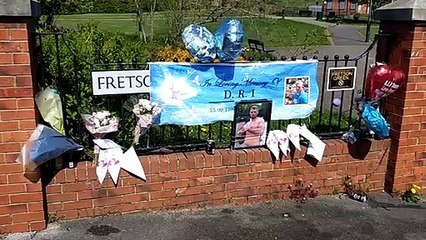 Memorial to Danny Irons left on Fretson Green, Sheffield, one year on from his murder