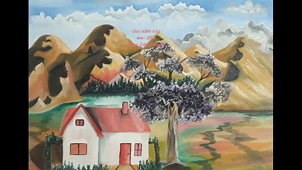 pintura óleo sobre tela, paisagem com casinha