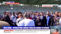 Emmanuel Macron chausse des gants de boxe et échange quelques coups lors de son déplacement en Seine-Saint-Denis