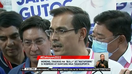 Moreno, tinawag na "bully" at "matapobre" si Robredo at kanyang mga tagasuporta | 24 Oras