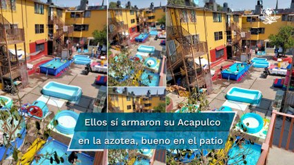 ¡Qué chulada! Vecinos montan parque acuático en unidad habitacional de La Merced