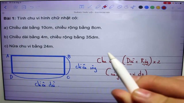 Cách tính chu vi hình chữ nhật