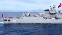 Son dakika haberi! Mavi Vatan-2022 Tatbikatı'na katılan gemiler, Milli Savunma Bakanı Akar ve TSK Komuta Kademesi için selamlama geçişi yaptı
