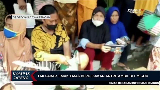 Tak Sabar, Emak-emak Berdesakan Antre Ambil BLT Minyak Goreng