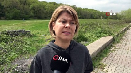 Yerde yatan köpeğin üzerinden geçti