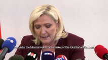 French presidential candidate Marine LePen explains her proposal to outlaw women wearing the hijab in public if she is elected