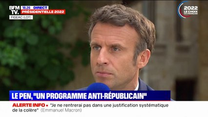 Emmanuel Macron affirme que le programme de Marine Le Pen est "un programme anti-républicain"