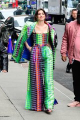 Anne Hathaway's Colorful Three-Piece Suit Is Kind of Dizzying