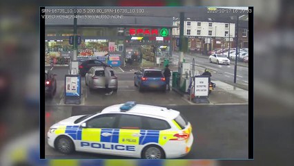 Download Video: Watch dangerous driver Gulshazad Anwar ramming his way out of a Sheffield service station on St Mary's Road by deliberately colliding into two police vehicles and a civilian motorist's vehicle to evade capture.