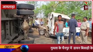Jamtara __  सवारियाें से भरी बस का टायर फटा, 25 लोग घायल