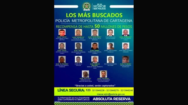 ¡Se buscan! Policía de Cartagena reveló listado de 17 delincuentes más peligrosos
